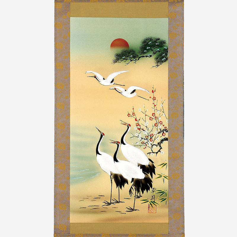 족자小-송죽매비학 - 영생과 장생을 상징하는 그림