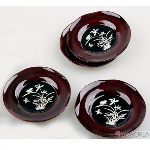 나전칠기 난초 컵받침 4종세트 - 나전칠기로 제작된 고급 컵받침 세트