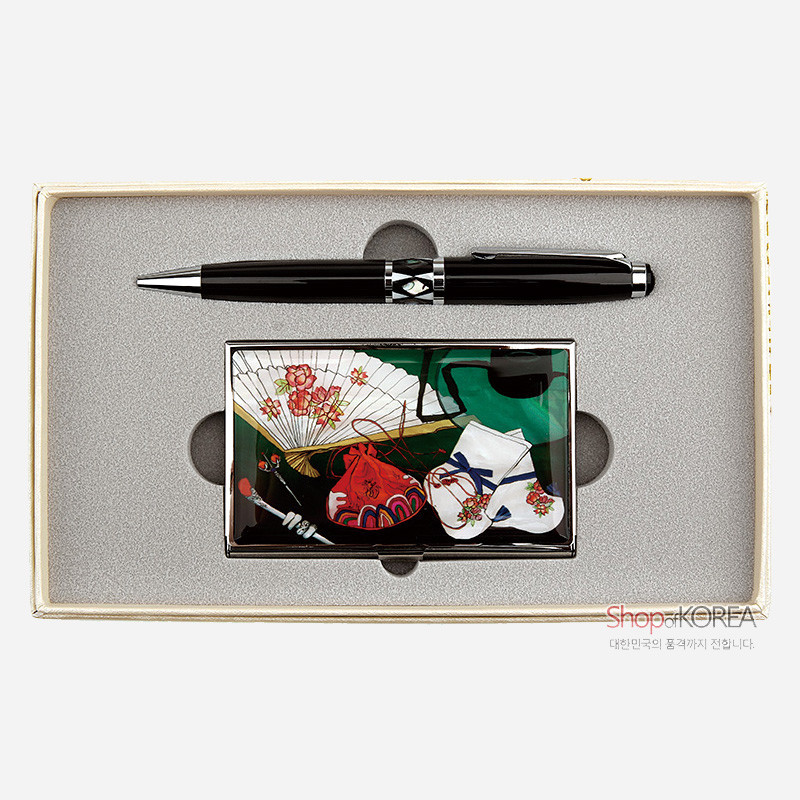 명함케이스와 볼펜2종세트-꽃버선부채 - 실속넘치는 명함케이스 볼펜세트