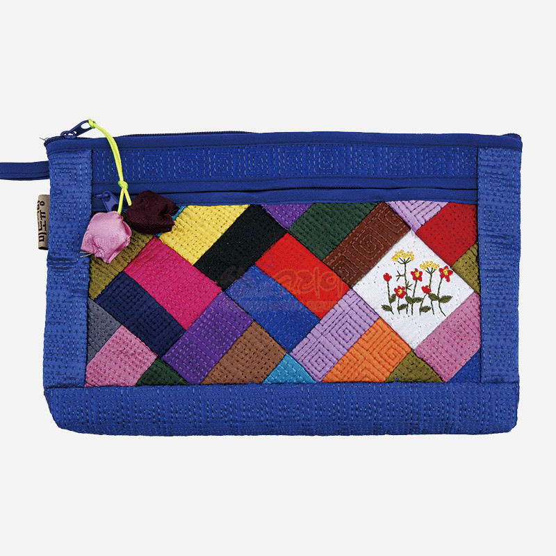 누비 조각보파우치-청색 - 조각보 무늬가 예쁜 누비파우치