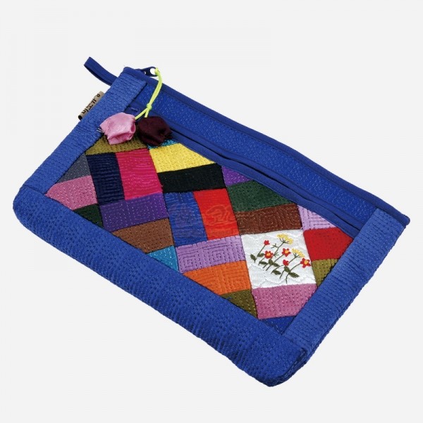 누비 조각보파우치-청색 - 조각보 무늬가 예쁜 누비파우치