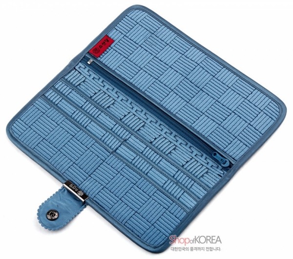 [소산당]누비수 단색 장지갑- 청색 - 전통 디자인의 실용적인 지갑