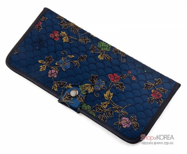 [소산당]누비수 전통무늬 장지갑- 감색 - 예쁜 꽃무늬의 실용적인 지갑