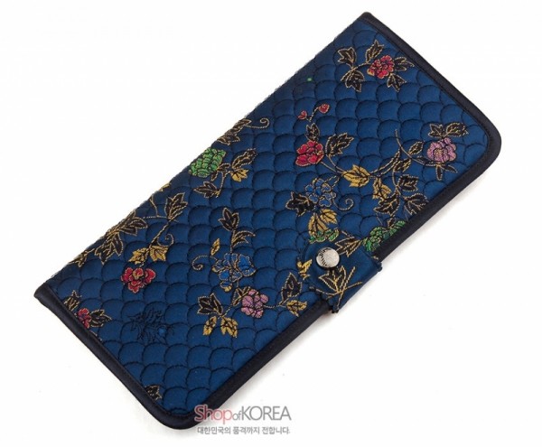 [소산당]누비수 전통무늬 장지갑- 감색 - 예쁜 꽃무늬의 실용적인 지갑
