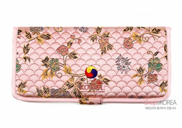 [소산당]누비수 전통무늬 장지갑- 연분홍 - 예쁜 꽃무늬의 실용적인 지갑