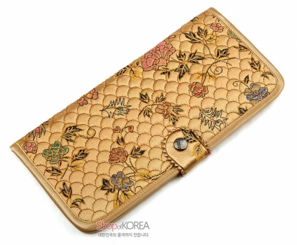 [소산당]누비수 전통무늬 장지갑- 금색 - 예쁜 꽃무늬의 실용적인 지갑