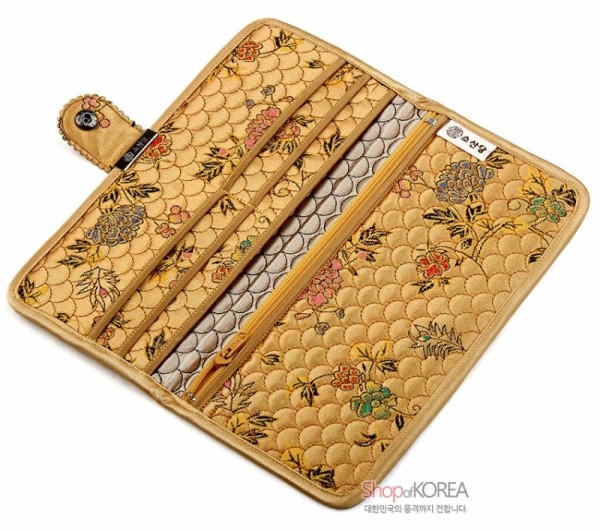 [소산당]누비수 전통무늬 장지갑- 금색 - 예쁜 꽃무늬의 실용적인 지갑