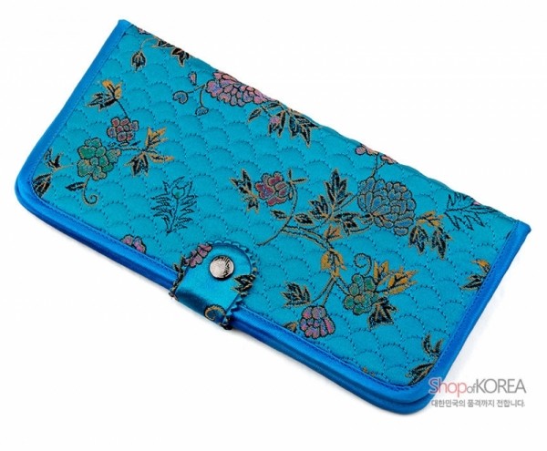 [소산당]누비수 전통무늬 장지갑- 청색 - 예쁜 꽃무늬의 실용적인 지갑