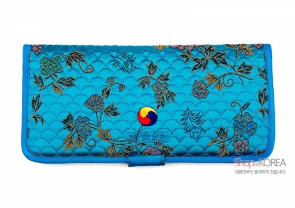[소산당]누비수 전통무늬 장지갑- 청색 - 예쁜 꽃무늬의 실용적인 지갑