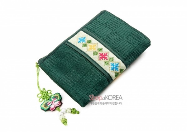 띠사각동전지갑-녹색 - 예쁜 전통무늬 띠지갑