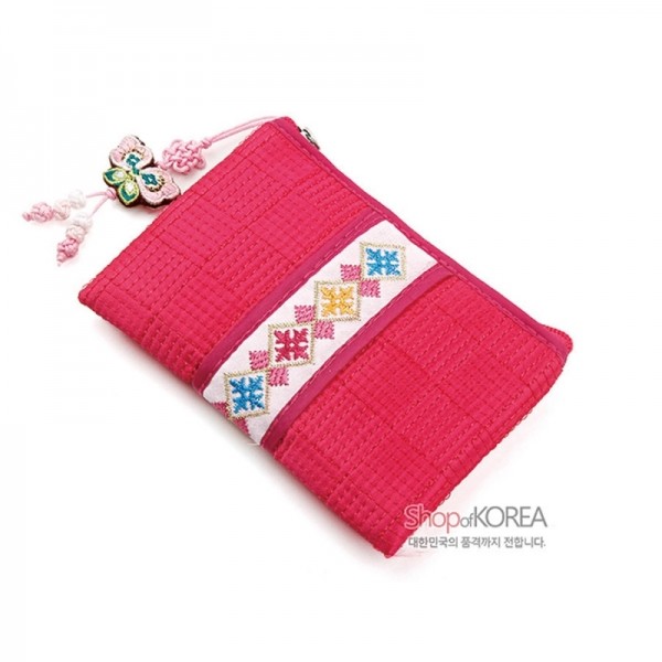 띠사각동전지갑-분홍 - 예쁜 전통무늬 띠지갑