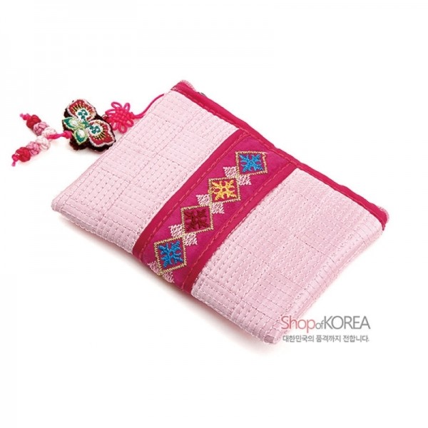 띠사각동전지갑-연분홍 - 예쁜 전통무늬 띠지갑