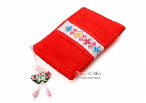 띠사각동전지갑-적색 - 예쁜 전통무늬 띠지갑
