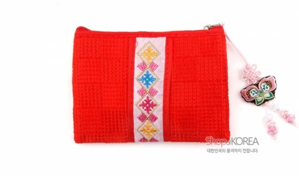 띠사각동전지갑-적색 - 예쁜 전통무늬 띠지갑