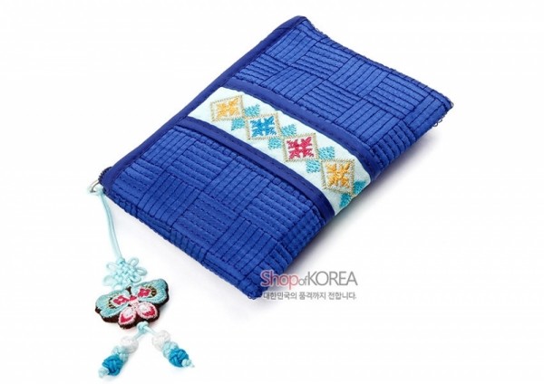 띠사각동전지갑-청색 - 예쁜 전통무늬 띠지갑