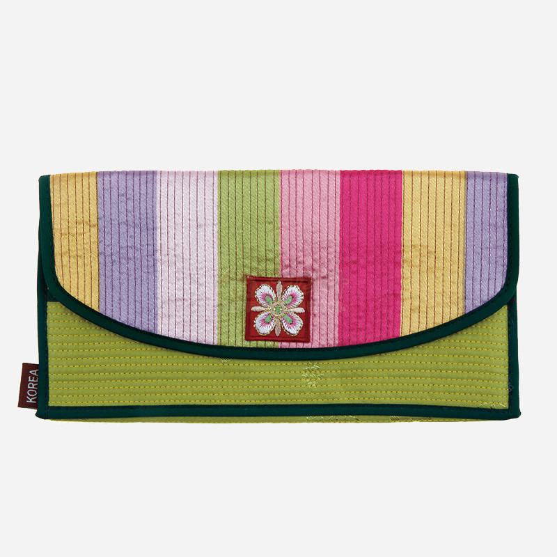 누비수(秀) 색동 장지갑[연두색] - 예쁜 누비 색동무늬 장지갑