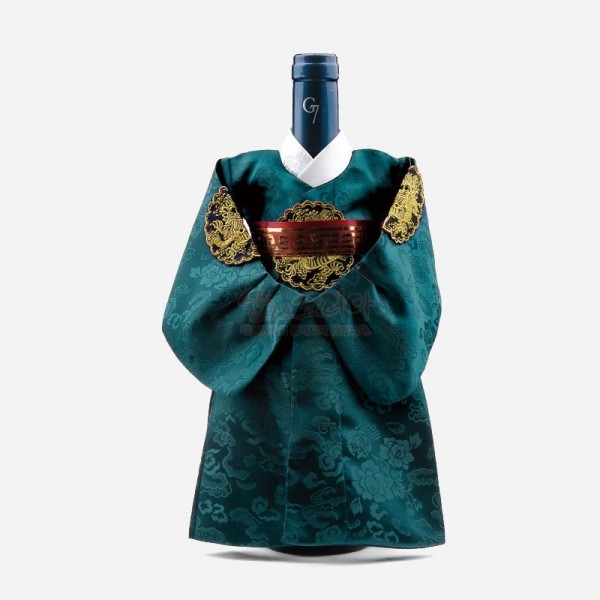 비단한복 와인 커버-왕(청록색) - 한국의 멋 한복 와인커버