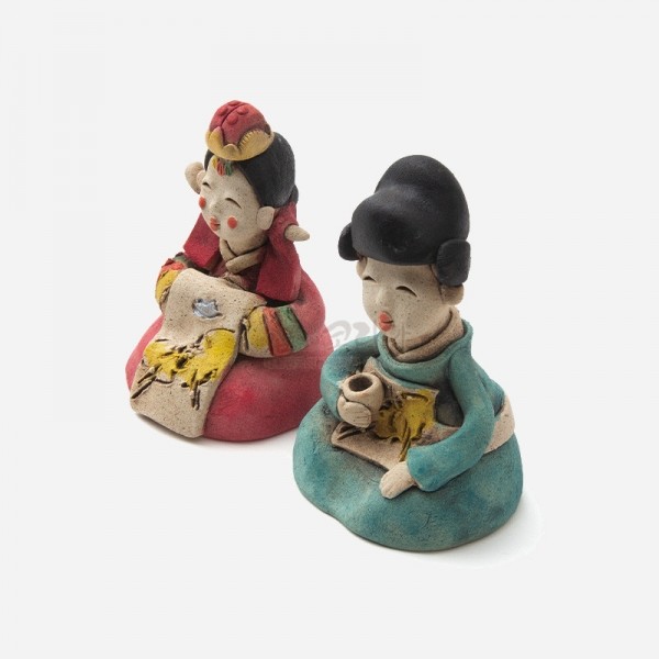 황토인형-작은 신랑신부 - 황토로 구워내 채색한,도자기 기법의 전통인형