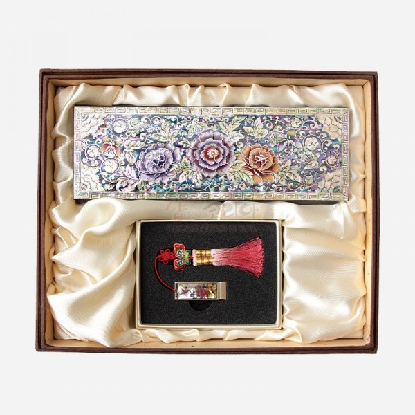 자개필함세트-나전으로 핀 모란(필함,usb32G) - 목단과 나비의 화려한 나전칠기 필함+usb 2종세트