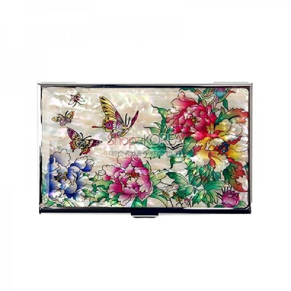 자개필함세트-나전으로 핀 모란(필함,명함케이스) - 목단과 나비의 화려한 나전칠기 필함 2종세트