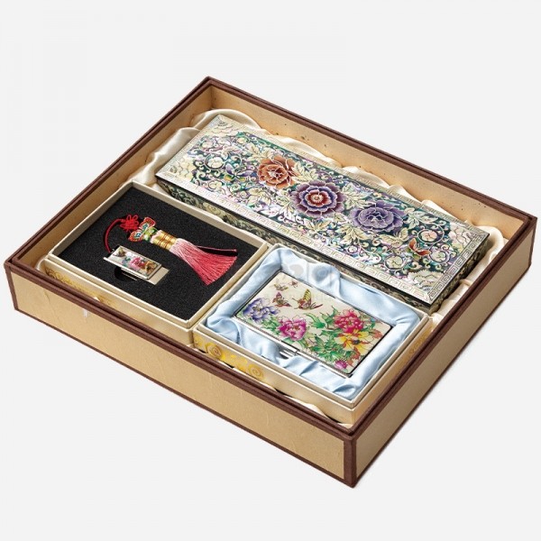 자개필함세트-나전으로 핀 모란(필함,명함케이스,usb32G) - 목단과 나비의 화려한 나전칠기 실속형 필함 3종세트