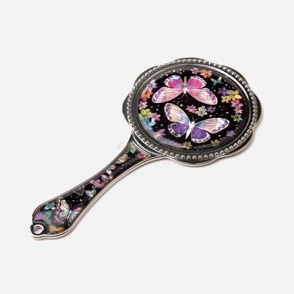 나전 손잡이 거울- 꽃과나비 - 자개 빛이 아름다운 손잡이 손거울