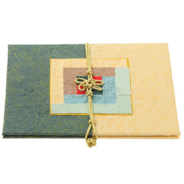 조각보매듭 카드 小[녹색 황색] - 매듭과 고급스러운 비단조각의 조화