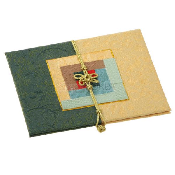 조각보매듭 카드 小[녹색 황색] - 매듭과 고급스러운 비단조각의 조화