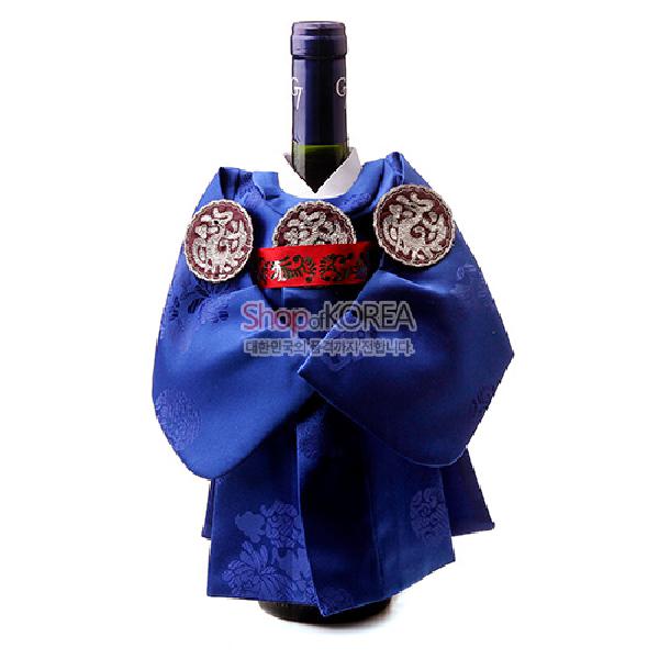 비단한복 와인 커버-왕(청색) - 한국의 멋 한복 와인커버