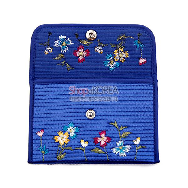 누비 똑딱이 동전지갑-청색 - 예쁜 꽃무늬에 자수지갑
