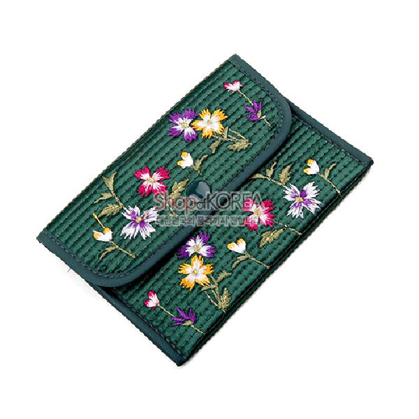 누비 똑딱이 동전지갑-녹색 - 예쁜 꽃무늬에 자수지갑