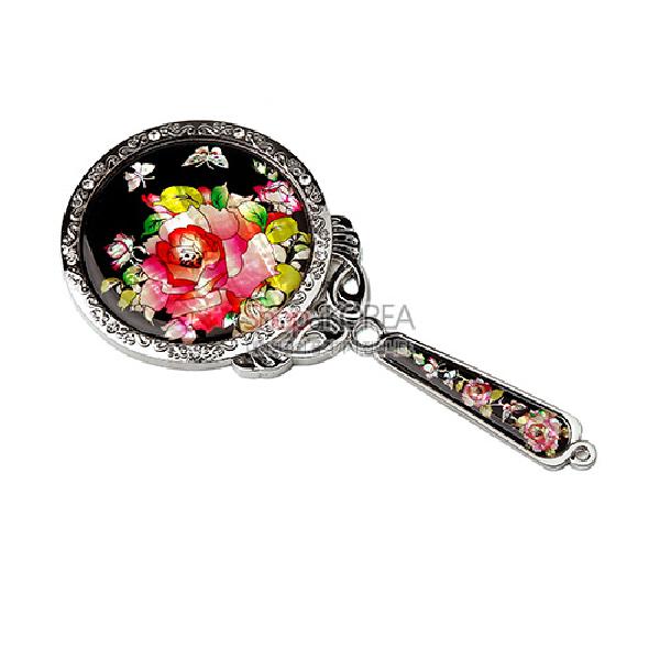 나전 주머니 손거울-장미 - 자개 빛이 아름다운 손잡이 손거울