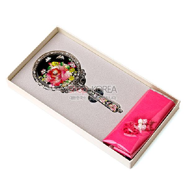 나전 주머니 손거울-장미 - 자개 빛이 아름다운 손잡이 손거울