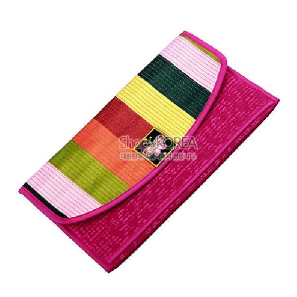 누비수(秀) 색동 장지갑[분홍색] - 예쁜 누비 색동무늬 장지갑