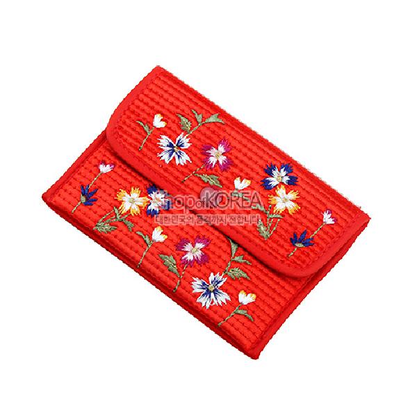 누비 똑딱이 동전지갑-적색 - 예쁜 꽃무늬에 자수지갑