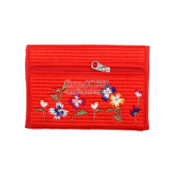 누비 똑딱이 동전지갑-적색 - 예쁜 꽃무늬에 자수지갑