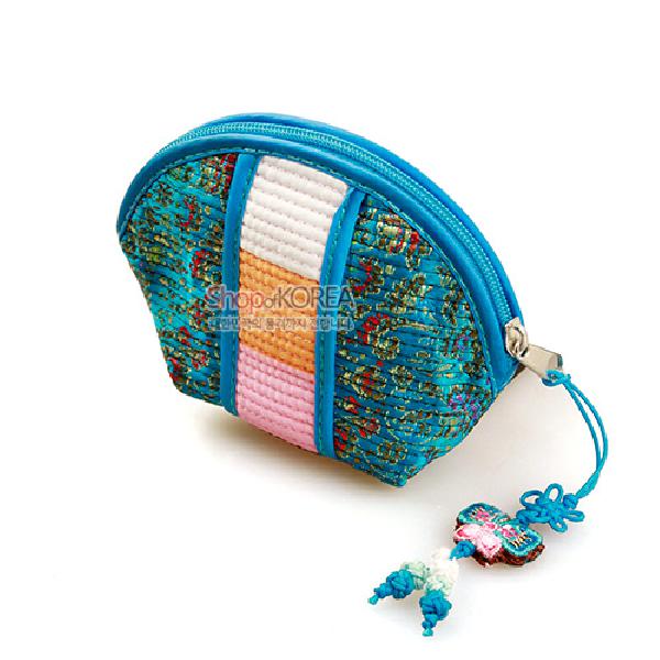 누비색동띠 동전지갑-청색 - 예쁜 매듭에 정교한 색동자수지갑