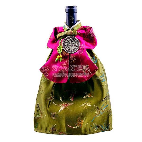 비단한복 와인 커버-당의(진녹색) - 한국의 멋 한복 와인커버