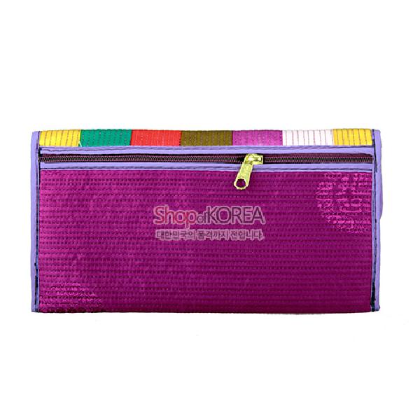 누비수(秀) 색동 장지갑[자색] - 예쁜 누비 색동무늬 장지갑