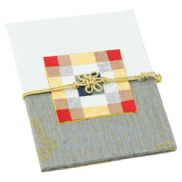 조각보매듭 카드 小-[흰색 짙은풀색] - 매듭과 고급스러운 비단조각의 조화
