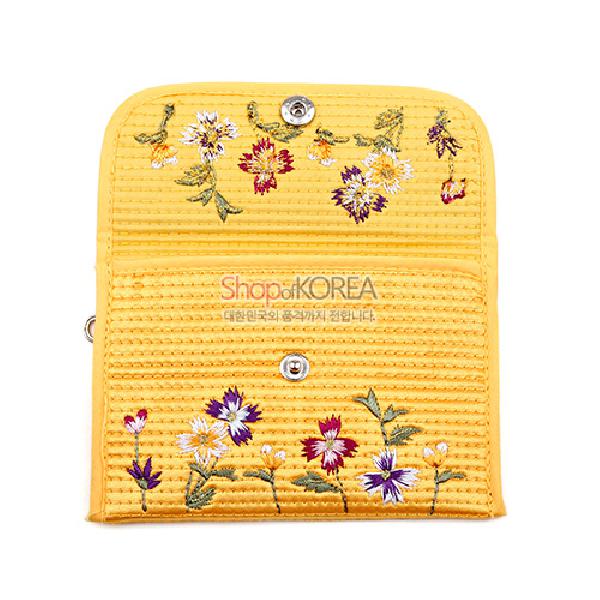 누비 똑딱이 동전지갑-황색 - 예쁜 꽃무늬에 자수지갑