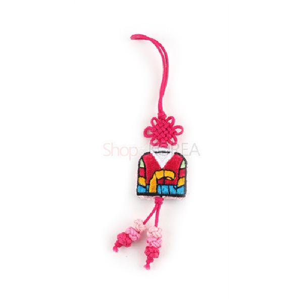 매듭 작은열쇠고리-한복저고리[진홍색] - 한복 저고리를 수로 표현한 제품
