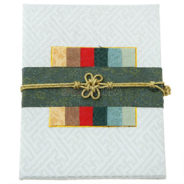 조각보매듭 카드 小-녹색띠[흰색] - 매듭과 고급스러운 비단조각의 조화