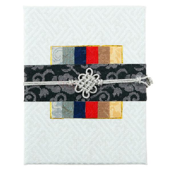 조각보매듭 카드 小-흑색띠[흰색] - 매듭과 고급스러운 비단조각의 조화