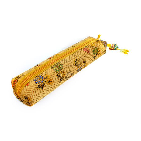 [소산당]누비수(秀)꽃 필통 [금색] - 정성스럽게 제작된 자수 누비 필통
