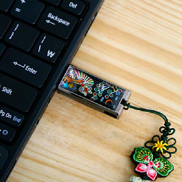 USB 자개메모리 4G-매듭 까치와호랑이 - 한국의 멋이 담긴 자개USB메모리