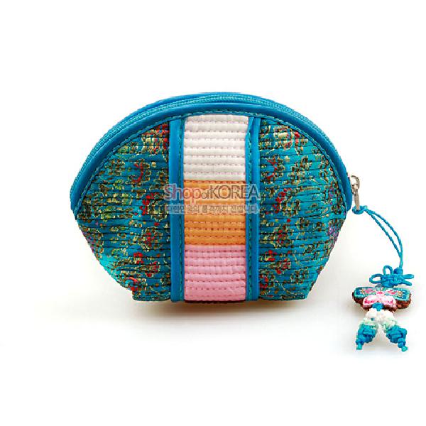 누비색동띠 동전지갑-청색 - 예쁜 매듭에 정교한 색동자수지갑