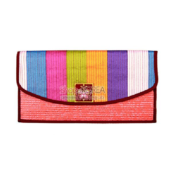누비수(秀) 색동 장지갑[담주색] - 예쁜 누비 색동무늬 장지갑