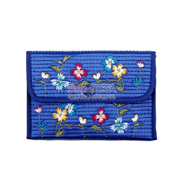 누비 똑딱이 동전지갑-청색 - 예쁜 꽃무늬에 자수지갑